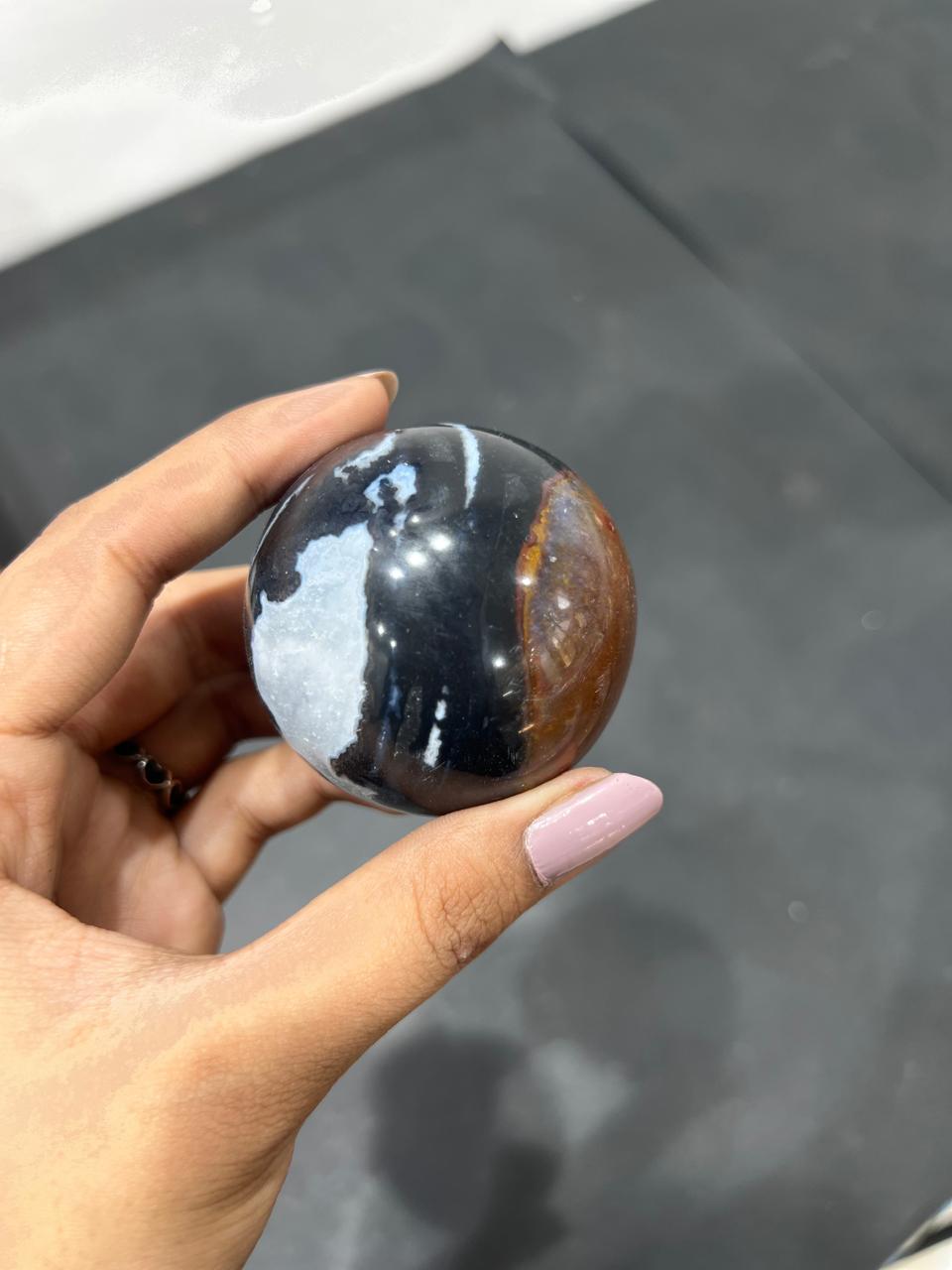 Black Zebra Sphere 228g - AEORA ROCKS INDIA -Healing Crystals superstore
