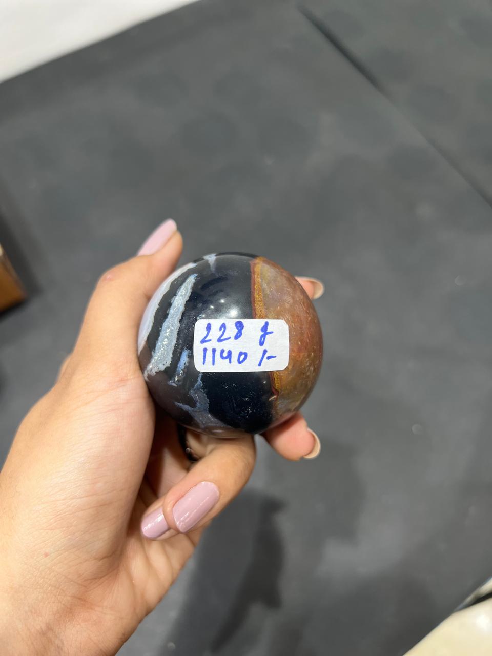 Black Zebra Sphere 228g - AEORA ROCKS INDIA -Healing Crystals superstore
