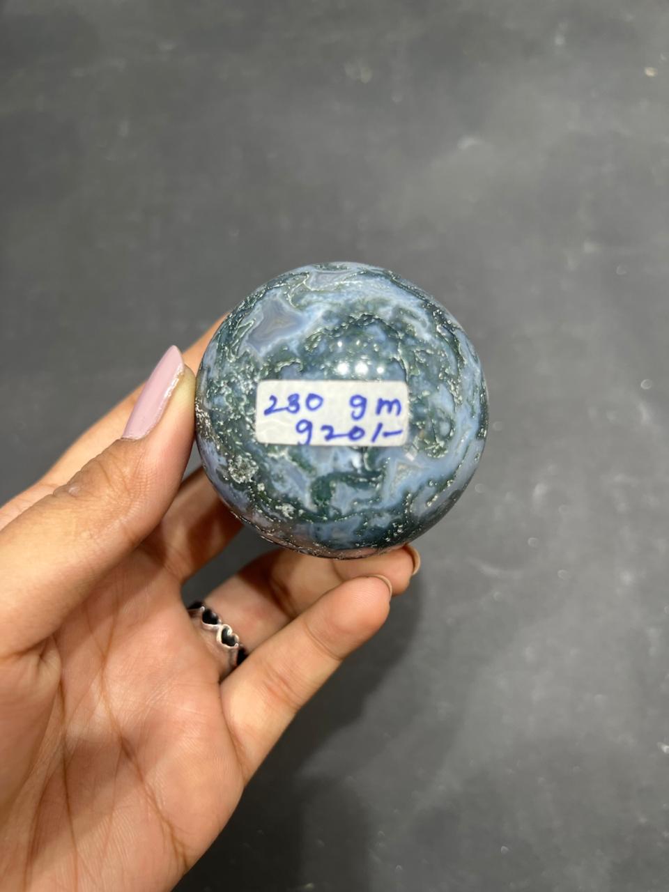 Moss Agate Sphere 280g - AEORA ROCKS INDIA -Healing Crystals superstore