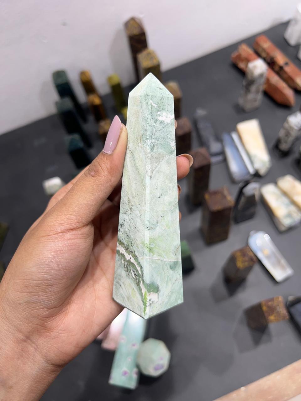 Unicorn Jasper Tower 147g - AEORA ROCKS INDIA -Healing Crystals superstore