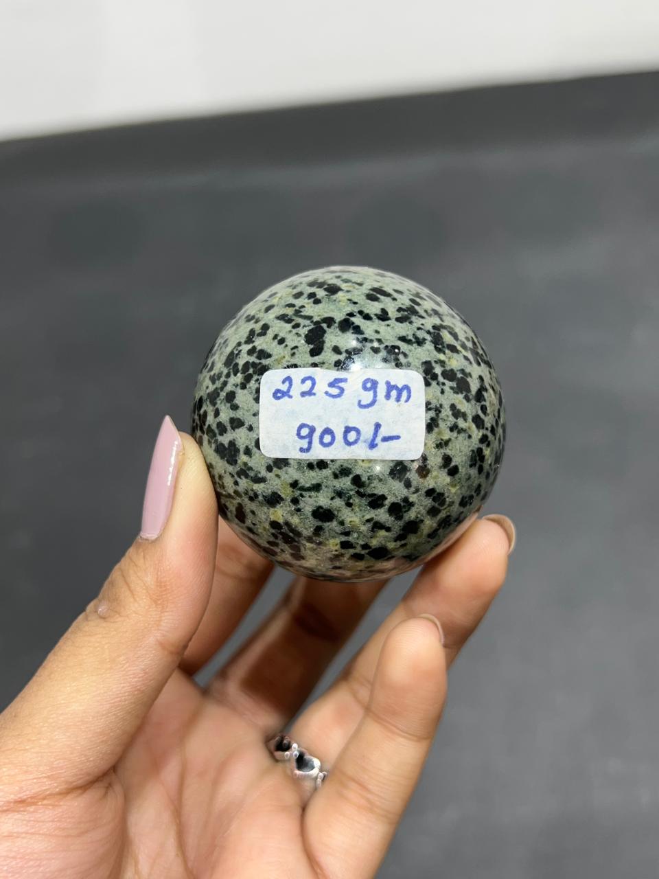Green Dalmatian Sphere 225g - AEORA ROCKS INDIA -Healing Crystals superstore