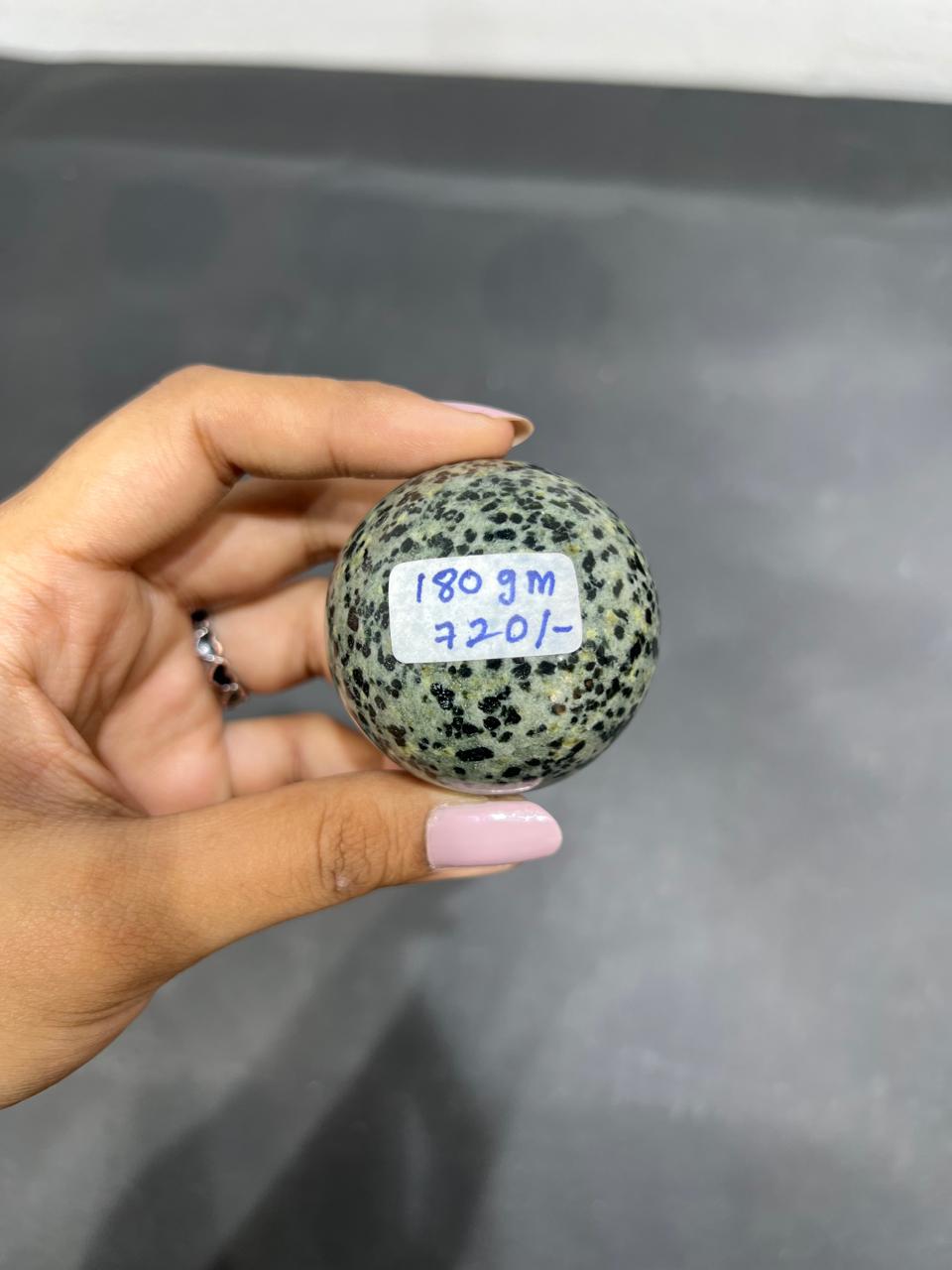 Green Dalmatian Sphere 180g - AEORA ROCKS INDIA -Healing Crystals superstore