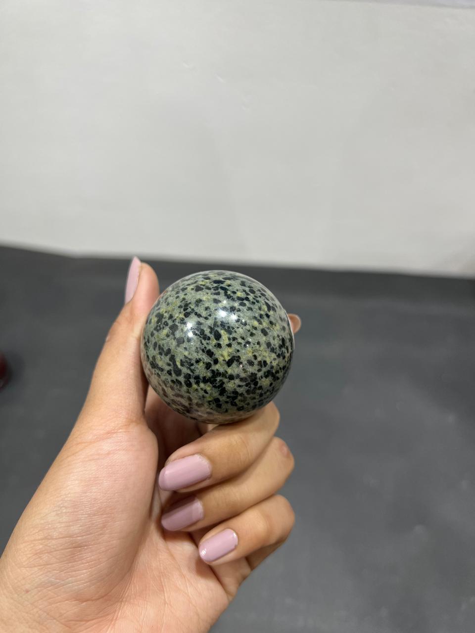 Green Dalmatian Sphere 180g - AEORA ROCKS INDIA -Healing Crystals superstore