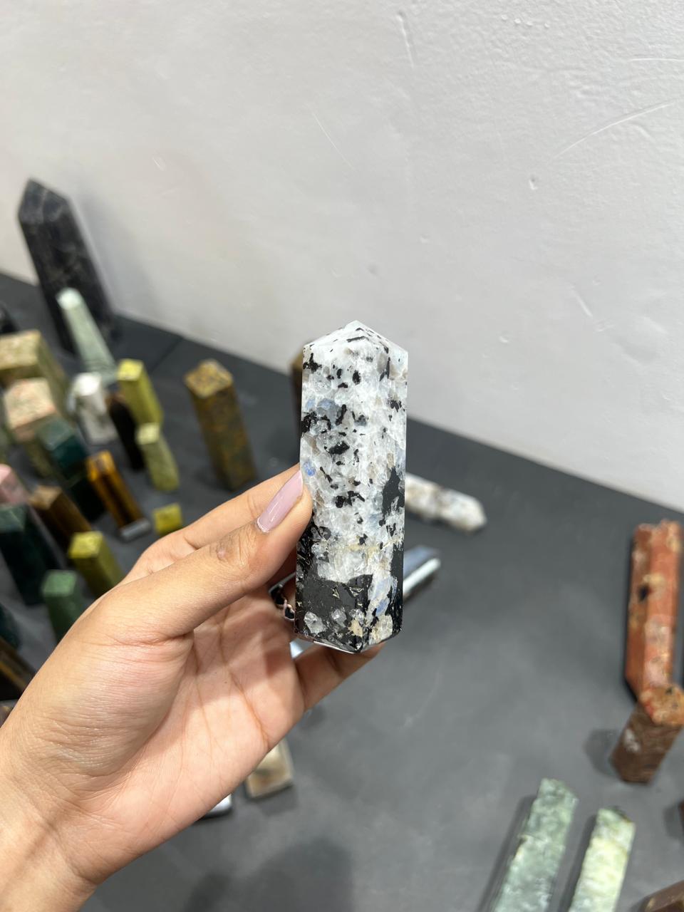 Rainbow Moonstone  Tower 121g - AEORA ROCKS INDIA -Healing Crystals superstore