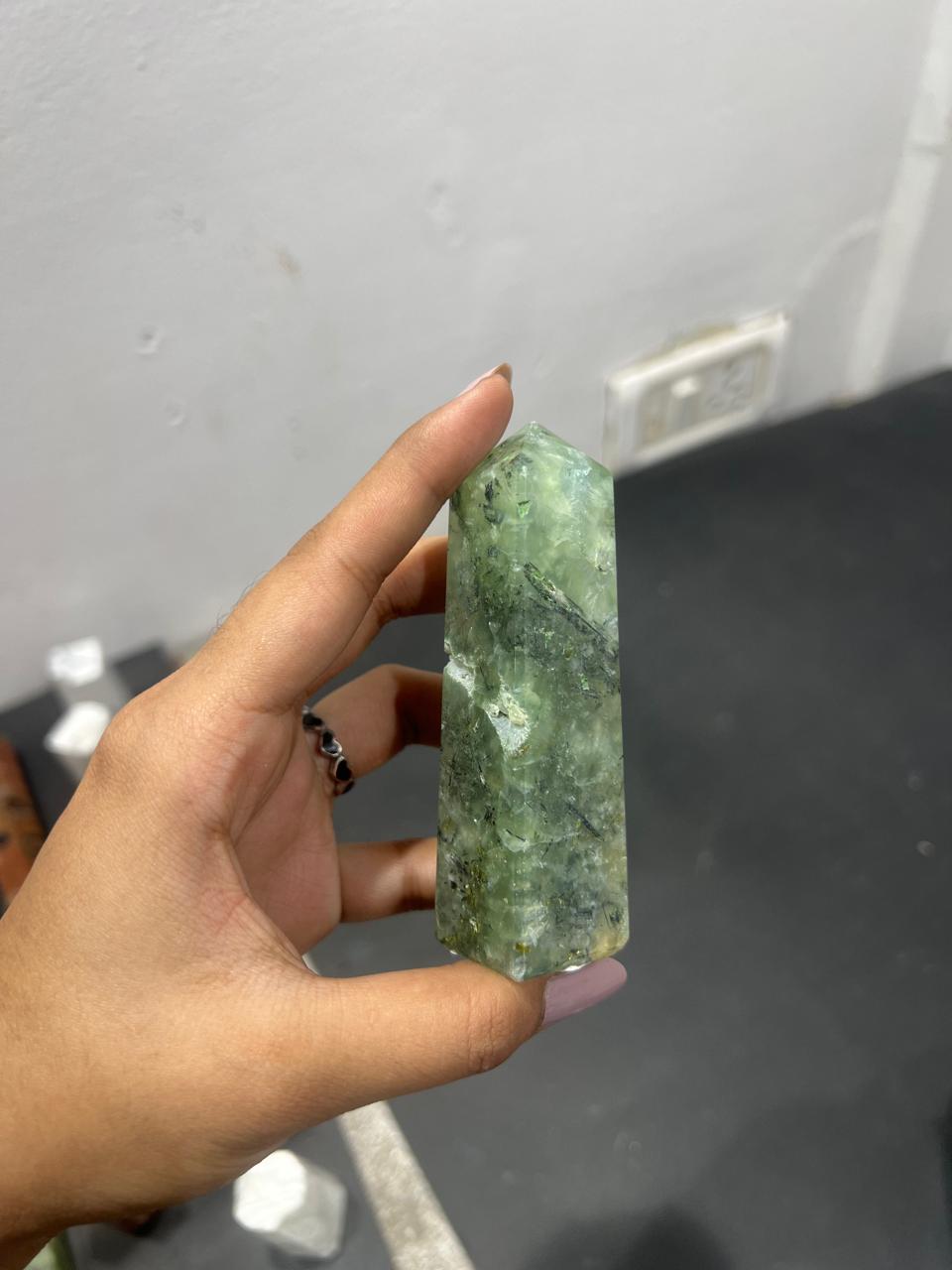 prehnite stone tower 141g - AEORA ROCKS INDIA -Healing Crystals superstore