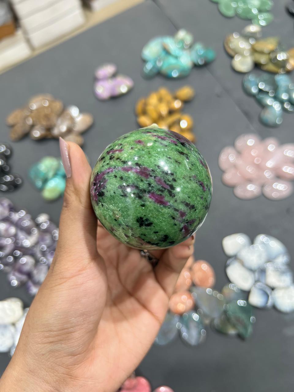 Ruby Fuchsite Sphere 320g - AEORA ROCKS INDIA -Healing Crystals superstore