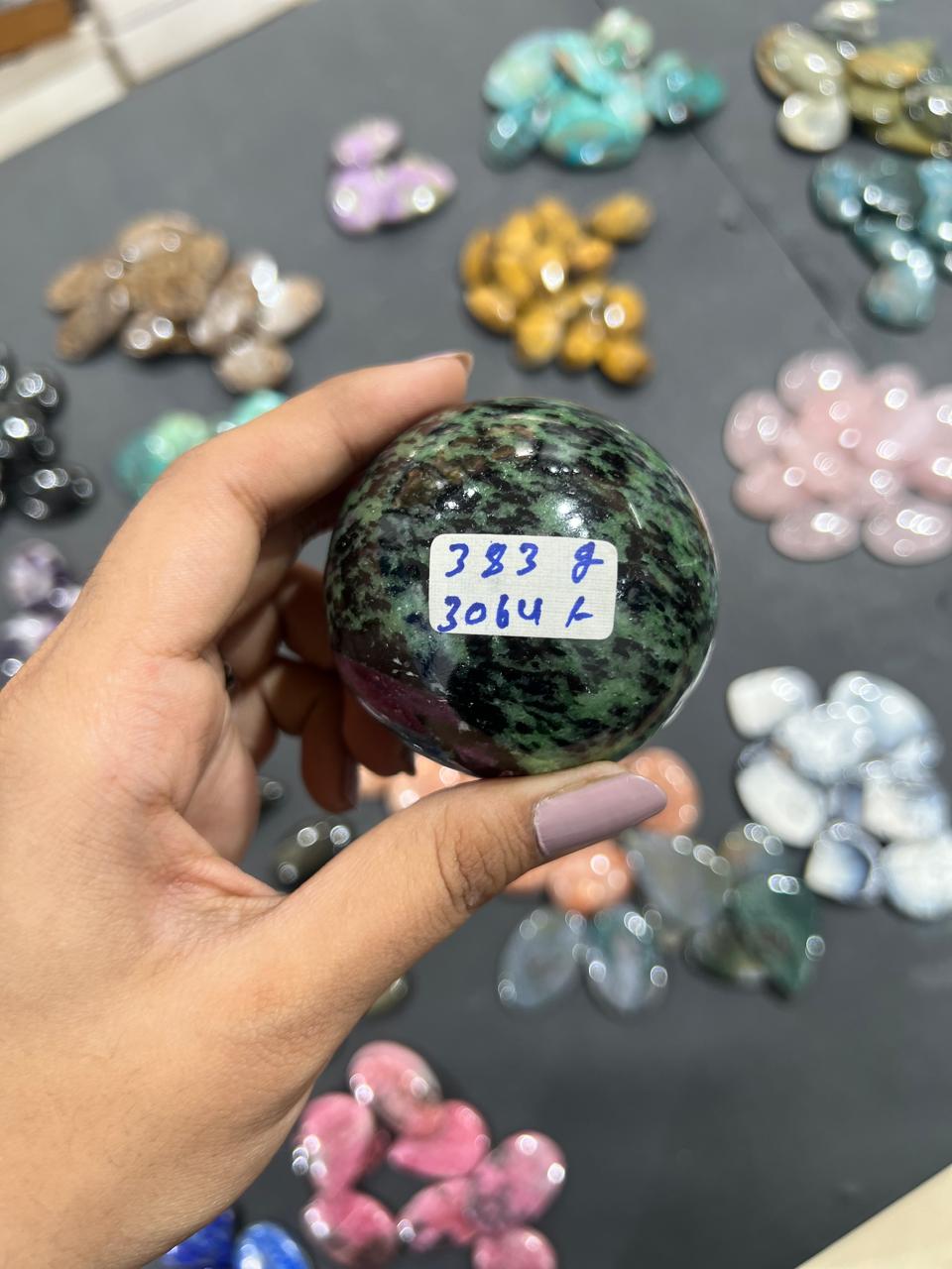 Ruby Fuchsite Sphere 383g - AEORA ROCKS INDIA -Healing Crystals superstore
