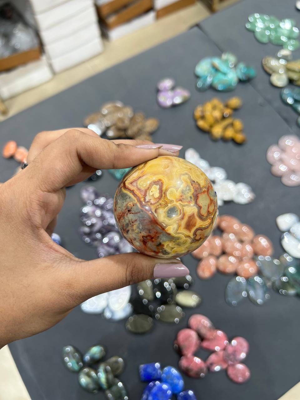 Crazy Lace Agate Sphere 238g - AEORA ROCKS INDIA -Healing Crystals superstore