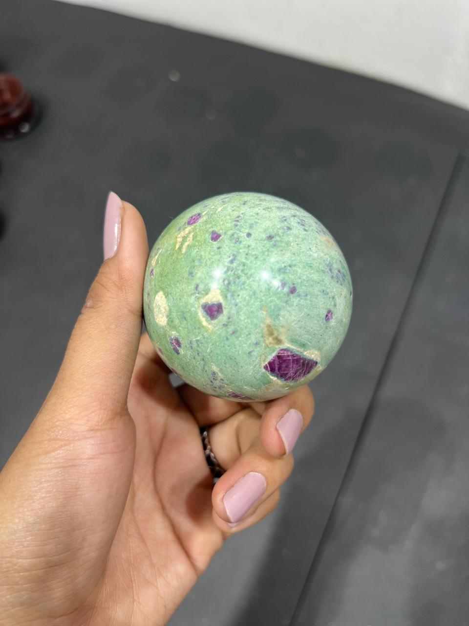 Ruby Zoisite Sphere 313g - AEORA ROCKS INDIA -Healing Crystals superstore