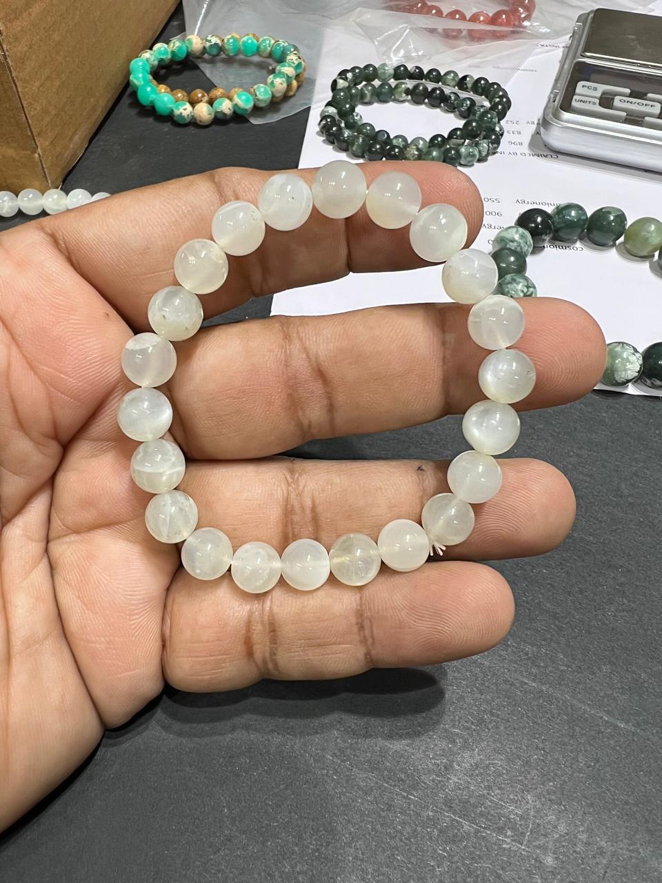 White Moonstone Bead Bracelet 8mm 750/- 30% off - AEORA ROCKS INDIA -Healing Crystals superstore