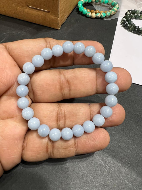 Angelite Bead Bracelet 8mm 540/- 30% off - AEORA ROCKS INDIA -Healing Crystals superstore