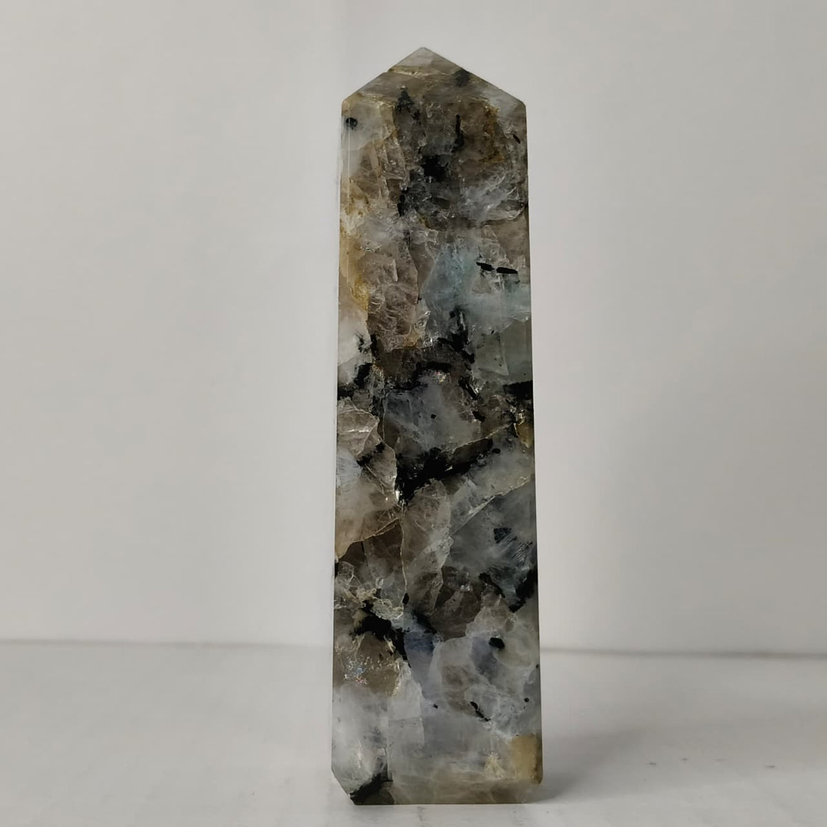 Rainbow Moonstone Obelisk/Tower : Divine Feminine Energy & Third Eye Chakra Generator - AEORA ROCKS INDIA -Healing Crystals superstore