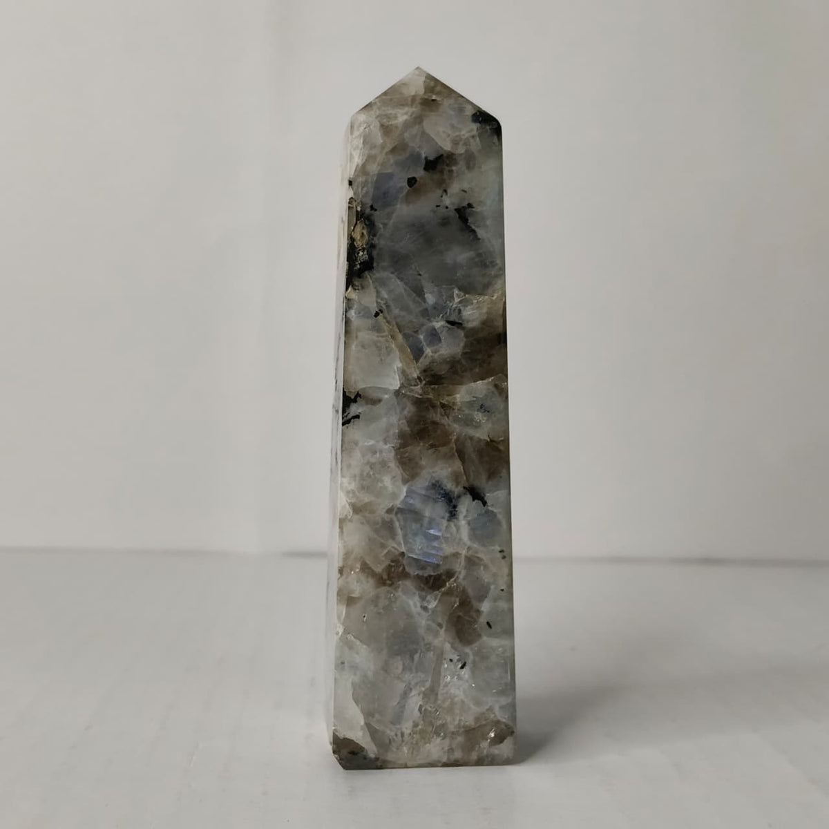 Rainbow Moonstone Obelisk/Tower : Divine Feminine Energy & Third Eye Chakra Generator - AEORA ROCKS INDIA -Healing Crystals superstore