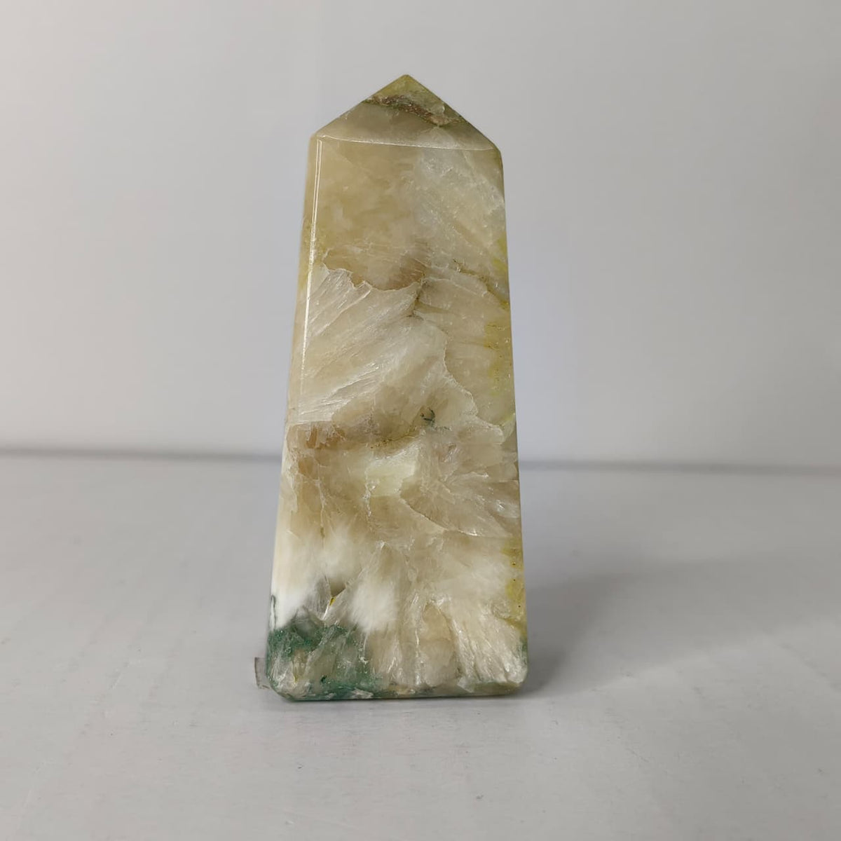 Green Heulandite with Stilbite Tower – Rare Zeolite Crystal for Heart Healing - AEORA ROCKS INDIA -Healing Crystals superstore