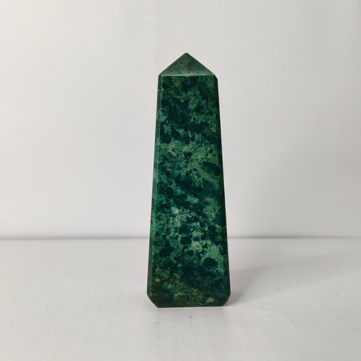 Natural Moss Agate Crystal Tower | Polished Moss Agate Point for Growth, Balance & Healing - AEORA ROCKS INDIA -Healing Crystals superstore