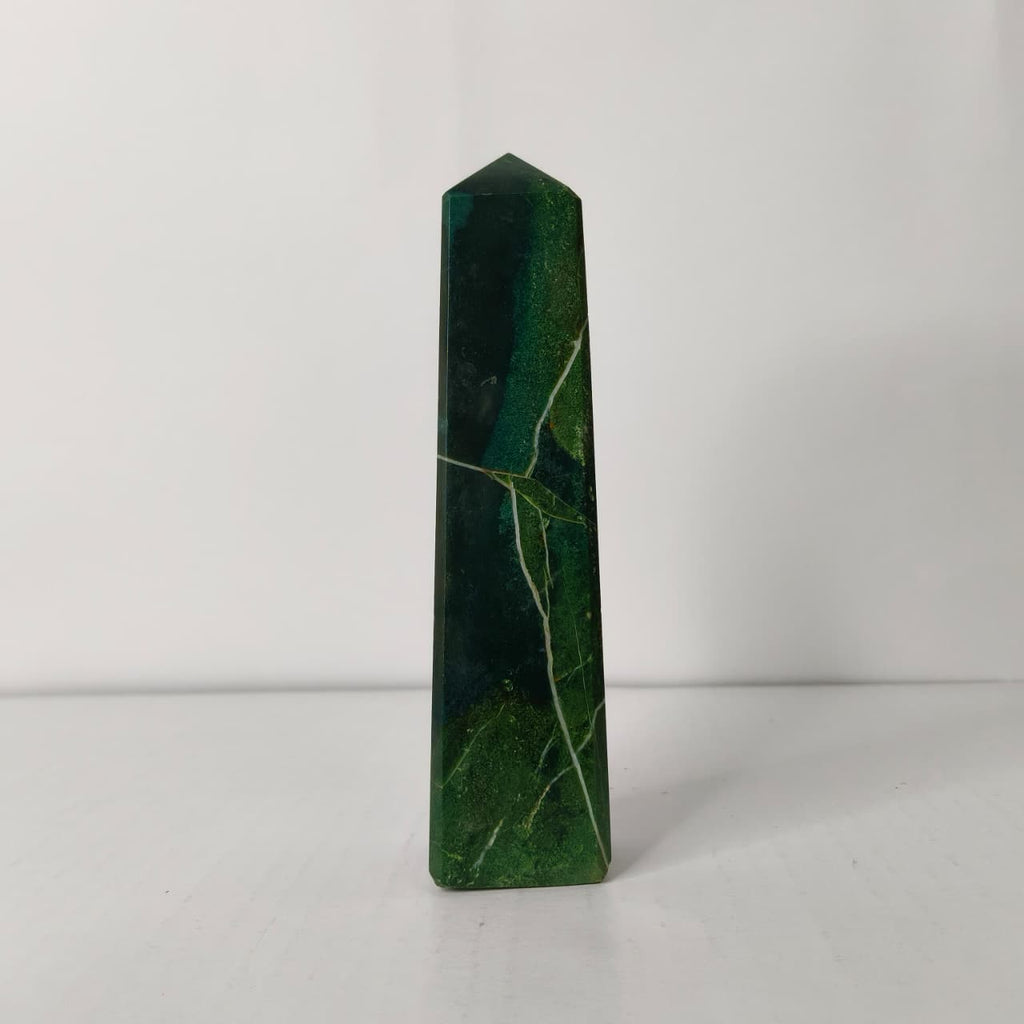 Natural Moss Agate Crystal Tower | Polished Moss Agate Point for Growth, Balance & Healing - AEORA ROCKS INDIA -Healing Crystals superstore