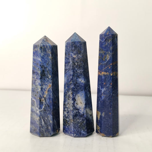 Natural Sodalite Crystal Tower - Deep Blue Pencil Point - Polished Hexagonal Stone for Intuition, Focus, and Mental Clarity