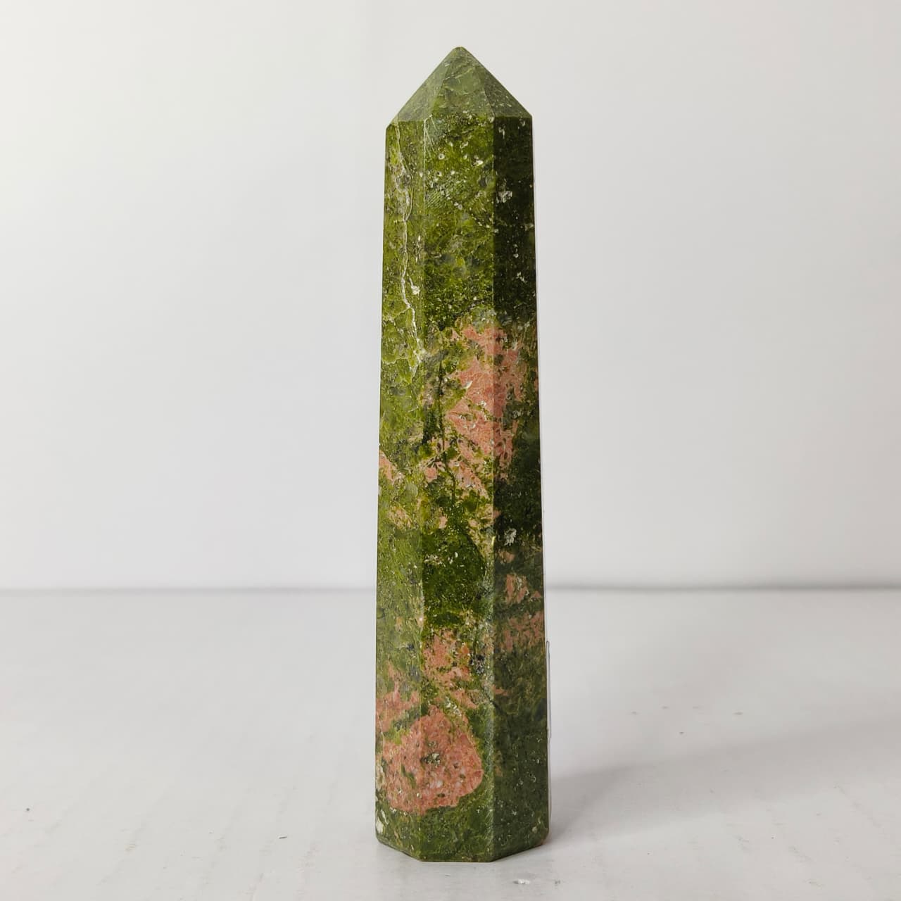 Natural Unakite Point Tower – Emotional Healing & Heart Chakra Crystal Obelisk
