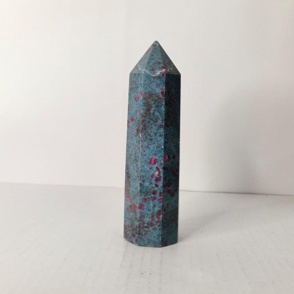 Natural Ruby Kyanite Point Tower – Passion, Protection & Chakra Alignment Crystal Obelisk - AEORA ROCKS INDIA -Healing Crystals superstore
