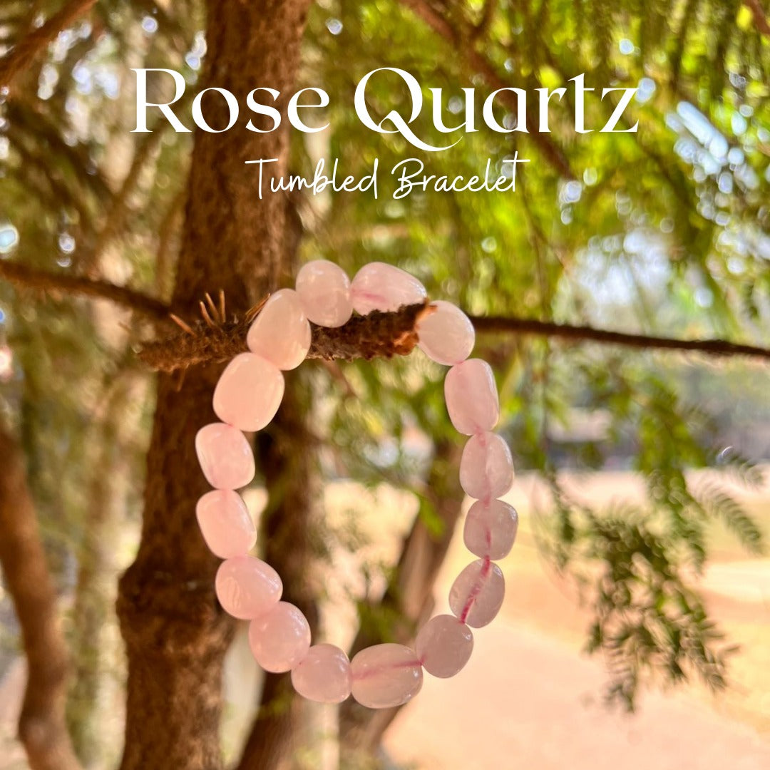 Rose Quartz Tumble Bracelet – Natural Love & Heart Healing Crystal Bracelet - AEORA ROCKS INDIA -Healing Crystals superstore