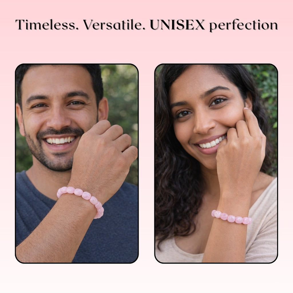Rose Quartz Tumble Bracelet – Natural Love & Heart Healing Crystal Bracelet - AEORA ROCKS INDIA -Healing Crystals superstore