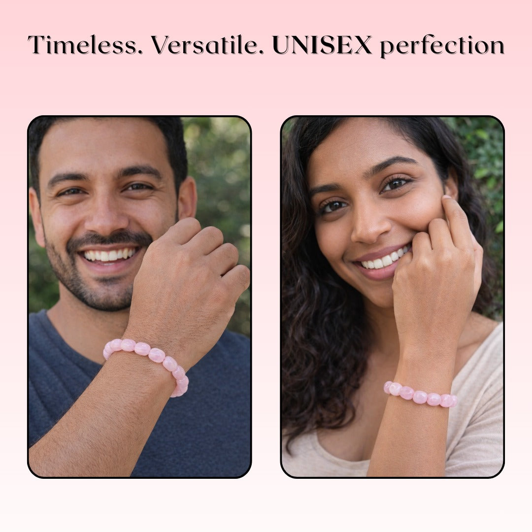 Rose Quartz Tumble Bracelet – Natural Love & Heart Healing Crystal Bracelet - AEORA ROCKS INDIA -Healing Crystals superstore
