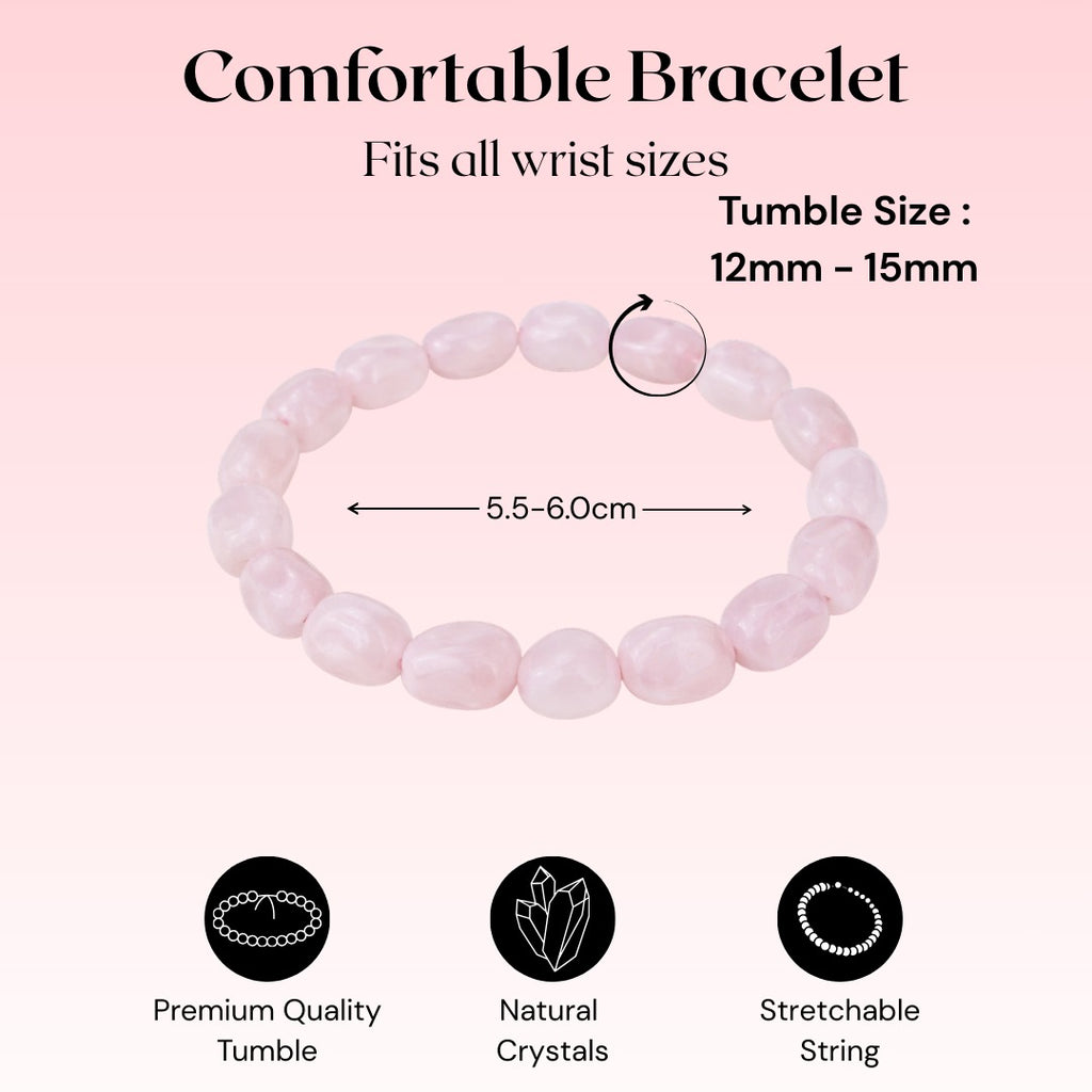 Rose Quartz Tumble Bracelet – Natural Love & Heart Healing Crystal Bracelet - AEORA ROCKS INDIA -Healing Crystals superstore