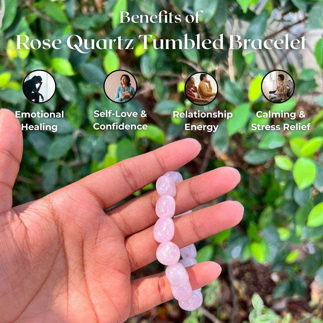 Rose Quartz Tumble Bracelet – Natural Love & Heart Healing Crystal Bracelet - AEORA ROCKS INDIA -Healing Crystals superstore
