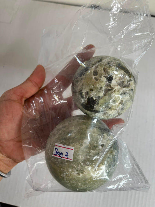 PREHNITE SPHERE BAG 2 - 1KG, 2 PCS - AEORA ROCKS INDIA -Healing Crystals superstore