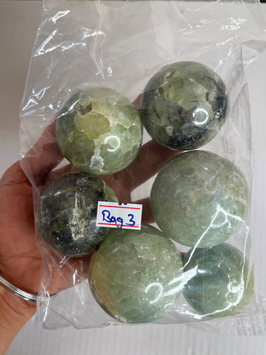 PREHNITE SPHERE BAG 3 - 1KG, 6 PCS - AEORA ROCKS INDIA -Healing Crystals superstore