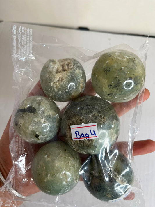 PREHNITE SPHERE BAG 4 - 1KG, 6 PCS - AEORA ROCKS INDIA -Healing Crystals superstore