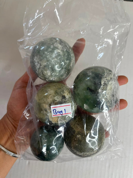 PREHNITE SPHERE BAG 1 - 1KG, 5 PCS - AEORA ROCKS INDIA -Healing Crystals superstore