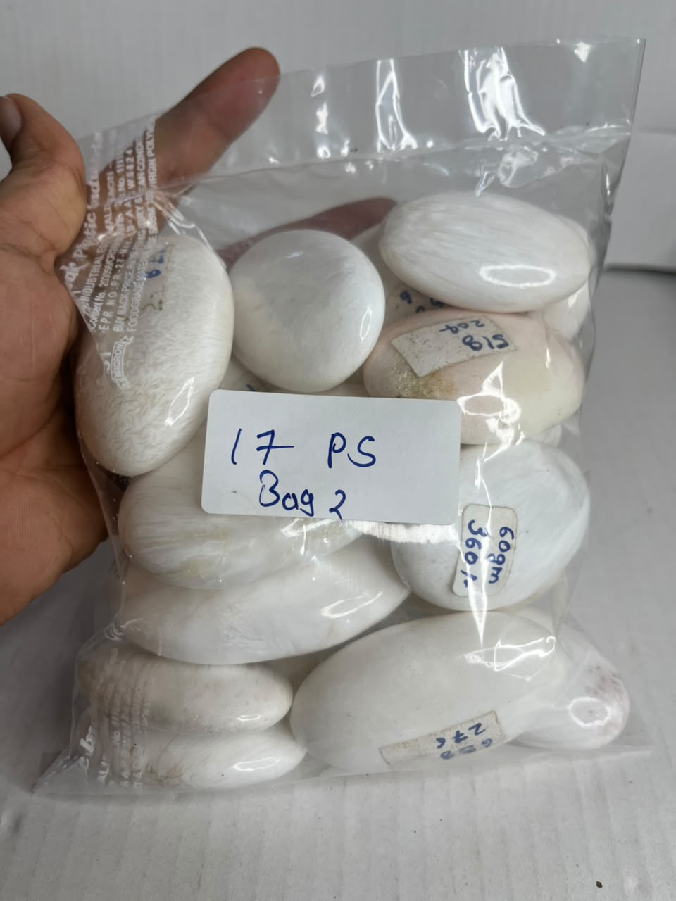 WHITE SCOLECITE PALMSTONES BAG 2 - 1 KG, 17 PCS - AEORA ROCKS INDIA -Healing Crystals superstore