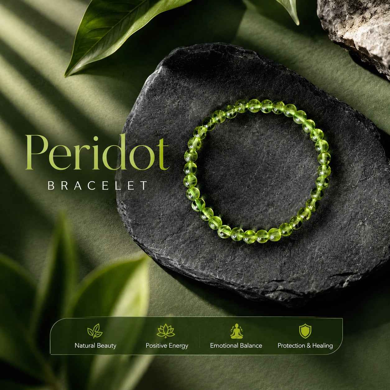 NATURAL PERIDOT 6MM BRACELET