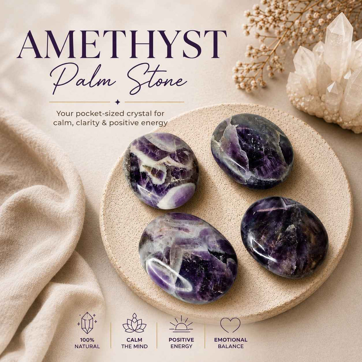 Aeora Rocks Natural Amethyst Palm Stone – Crystal for Calm Mind, Emotional Balance & Spiritual Healing