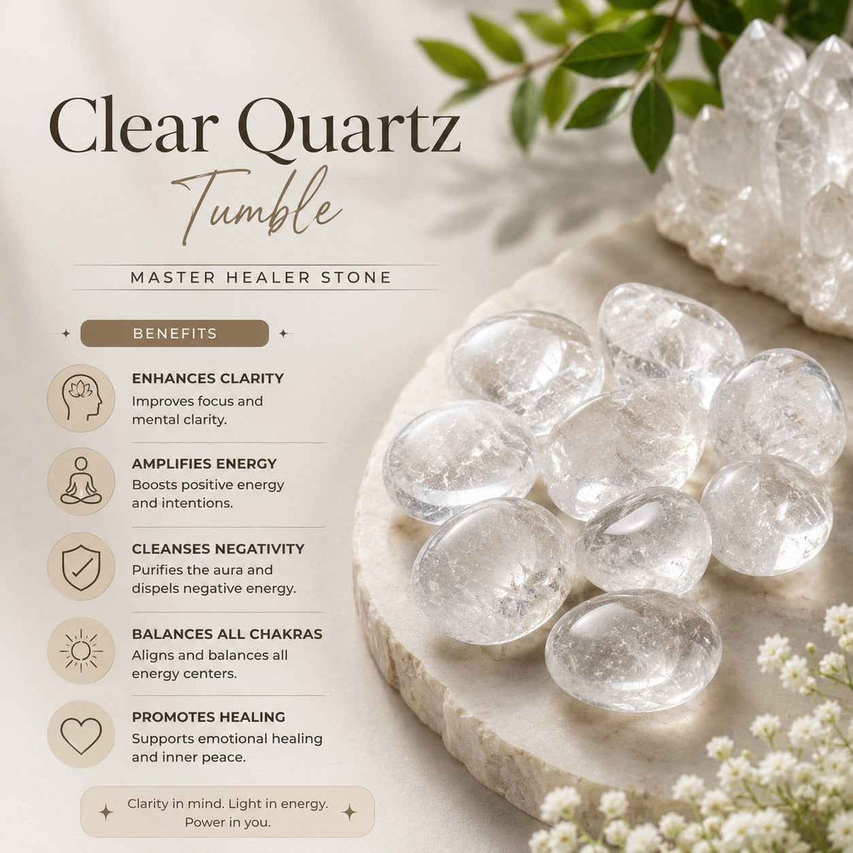 Aeora Rocks Natural Clear Quartz Tumble Stone – Master Healer Crystal for Clarity, Energy Cleansing, Reiki, Meditation & Chakra Healing