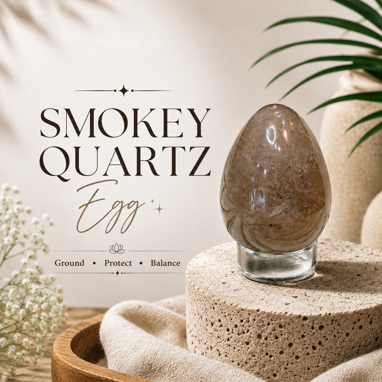 Aeora Rocks Natural Smokey Quartz Egg – Premium Healing Crystal for Grounding, Protection & Positive Energy
