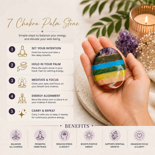 Aeora Rocks Natural 7 Chakra Palm Stone – Crystal Healing Stone for Energy Balance, Meditation & Inner Peace