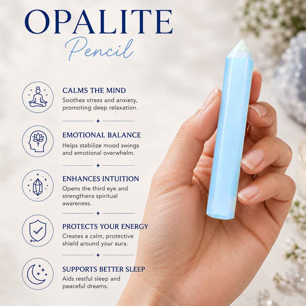 Aeora Rocks Opalite Crystal Pencil Tower – Stone for Calm, Intuition, Meditation, Emotional Balance & Positive Energy