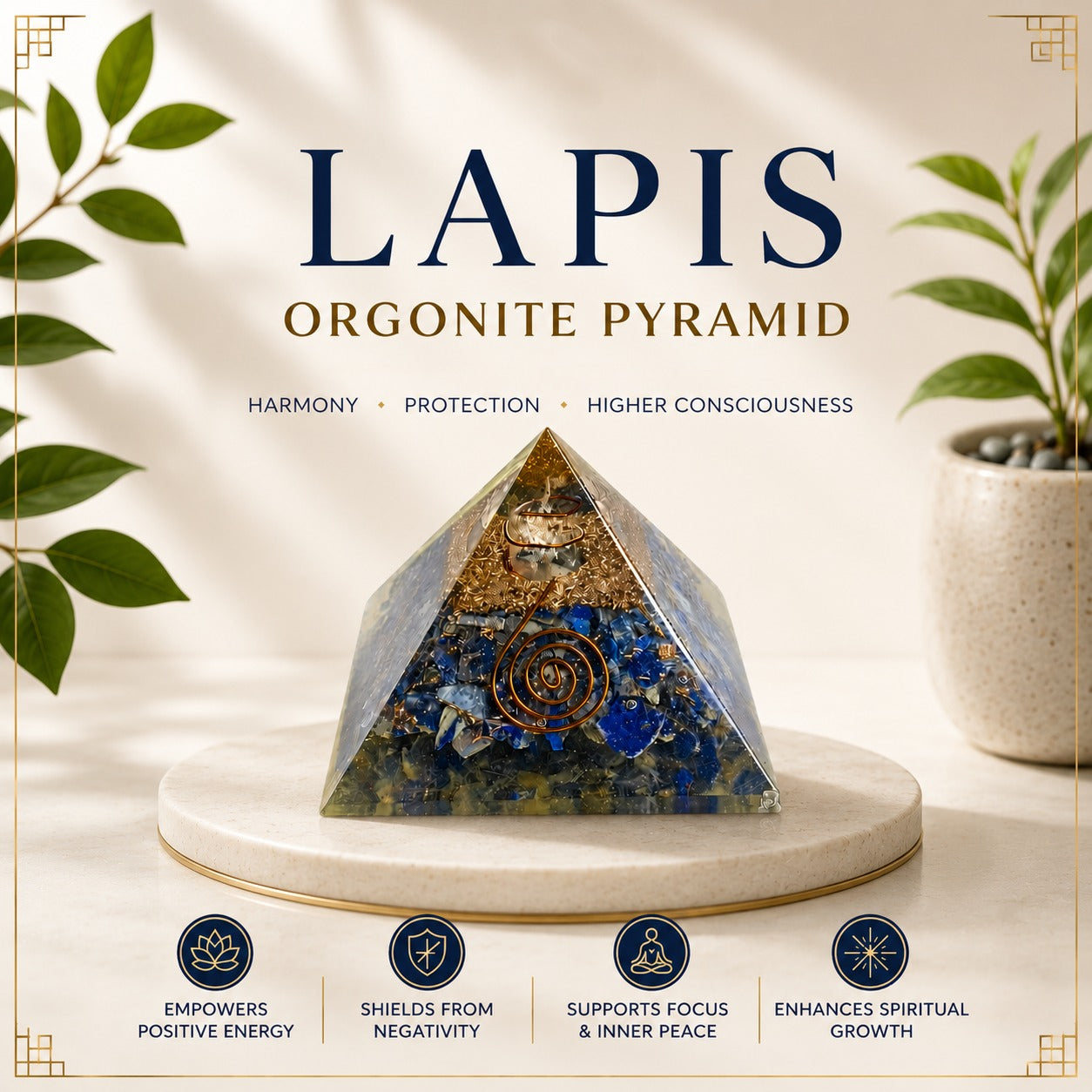Aeora Rocks Lapis Lazuli Orgonite Pyramid – Energy Generator for Protection, Meditation, Spiritual Healing, Chakra Balancing, Reiki & Home Décor