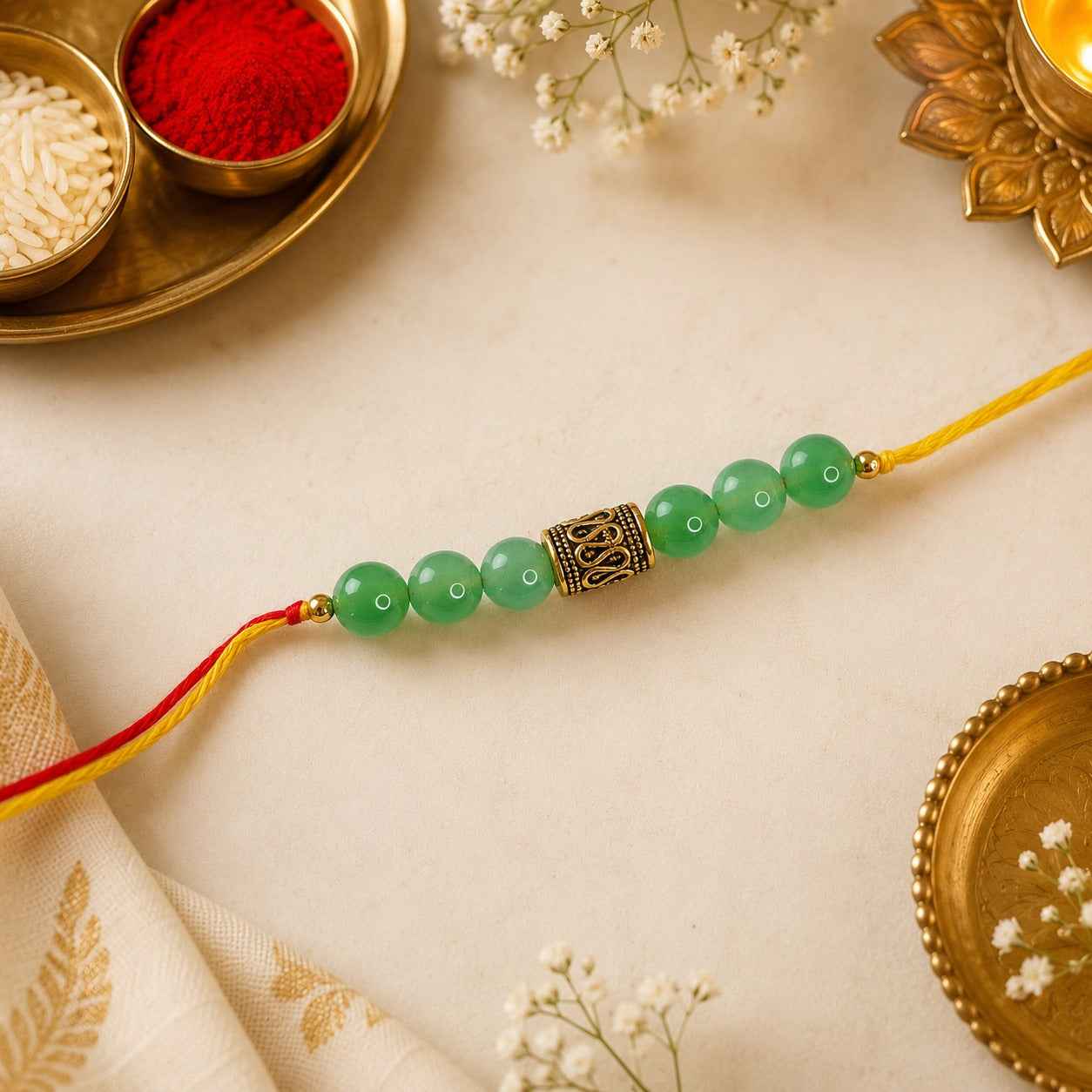 Green Aventurine Stone Rakhi – Raksha Bandhan Gift with Blessings of Harmony & Growth