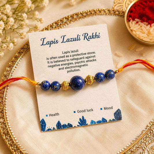 Aeora Rocks Lapis Lazuli Rakhi – Natural Healing Crystal Rakhi for Brother | Handmade Raksha Bandhan Bracelet for Wisdom, Protection, Confidence & Good Fortune