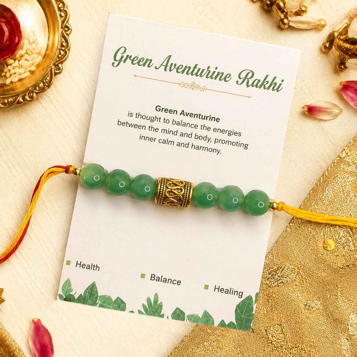 Green Aventurine Stone Rakhi – Raksha Bandhan Gift with Blessings of Harmony & Growth