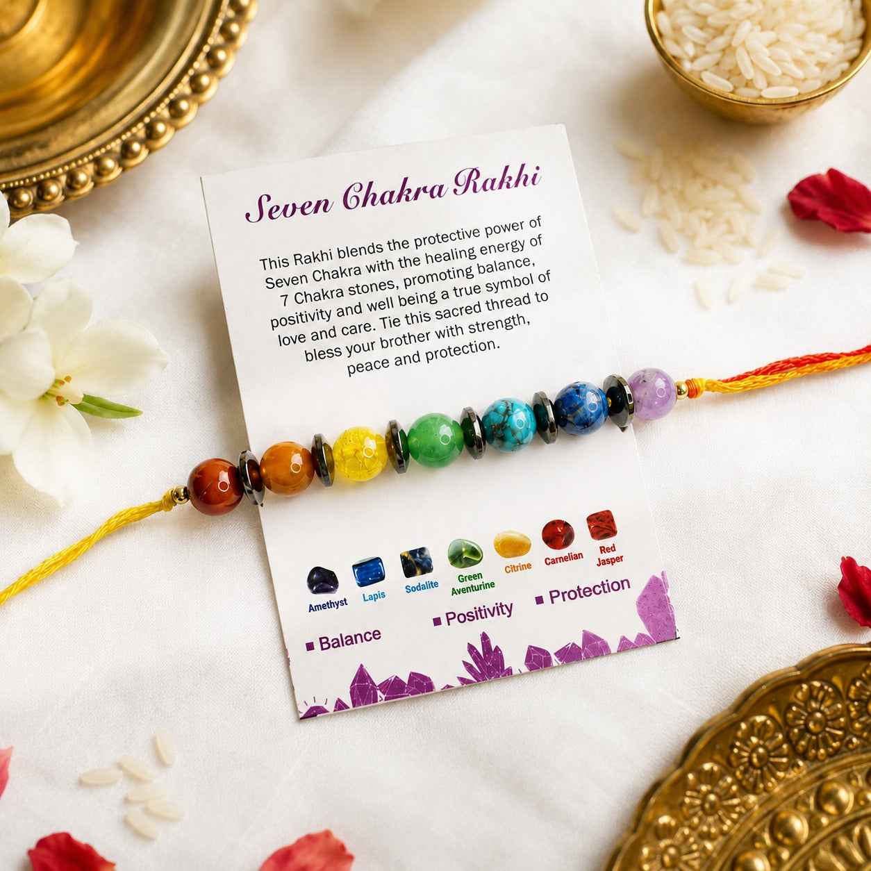 Aeora Rocks Seven Chakra Rakhi – Natural 7 Chakra Crystal Rakhi Bracelet for Balance, Positivity & Protection | Spiritual Raksha Bandhan Gift for Brother