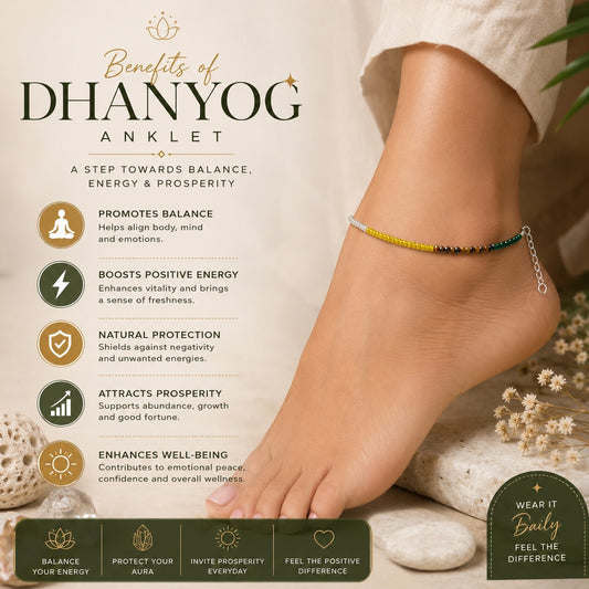 Aeora Rocks Dhanyog Crystal Anklet for Women – Handmade Gemstone Anklet with Citrine, Green Aventurine, Tiger Eye, Pyrite & Clear Quartz | Adjustable Prosperity, Balance & Positive Energy Anklet