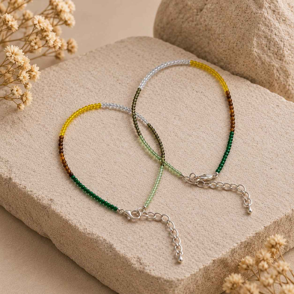 Aeora Rocks Dhanyog Crystal Anklet for Women – Handmade Gemstone Anklet with Citrine, Green Aventurine, Tiger Eye, Pyrite & Clear Quartz | Adjustable Prosperity, Balance & Positive Energy Anklet