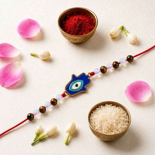 Aeora Rocks Evil Eye Rakhi for Brother | Nazar Suraksha Rakhi | Blue Evil Eye Protection Rakhi | Handmade Raksha Bandhan Rakhi | Spiritual Gift