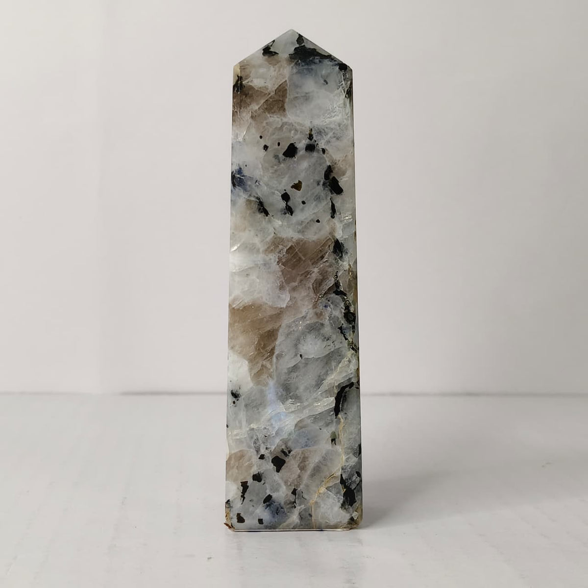 Rainbow Moonstone Obelisk/Tower : Divine Feminine Energy & Third Eye Chakra Generator - AEORA ROCKS INDIA -Healing Crystals superstore