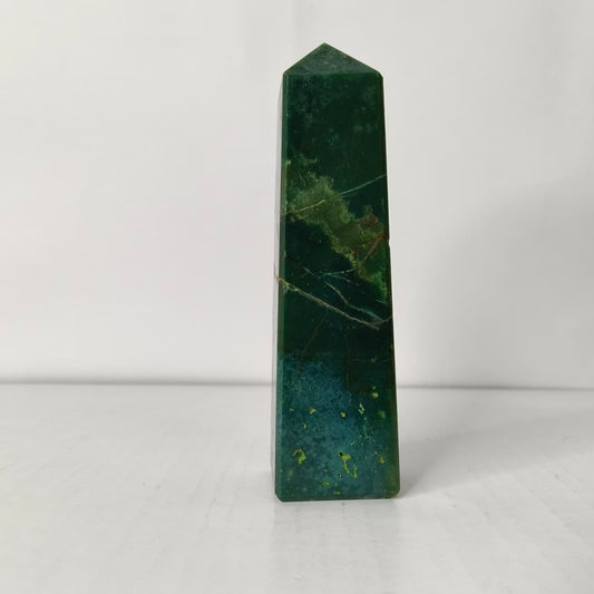 Natural Moss Agate Crystal Tower | Polished Moss Agate Point for Growth, Balance & Healing - AEORA ROCKS INDIA -Healing Crystals superstore