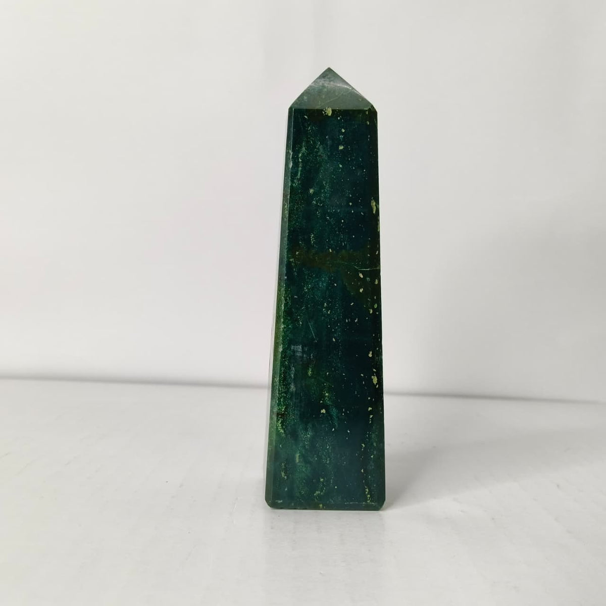 Natural Moss Agate Crystal Tower | Polished Moss Agate Point for Growth, Balance & Healing - AEORA ROCKS INDIA -Healing Crystals superstore